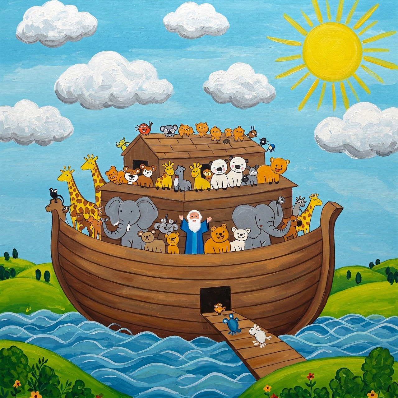 ai generated, ark, noah, ship, bible, flood, genesis, animals, salvation, painting